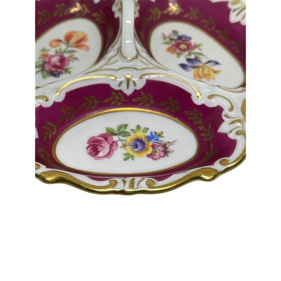 JLMenau Echt Graf Henneberg Floral Divided Relish Candy Dishes VINTAGE Red - Picture 2 of 5